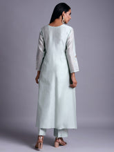 Pastel green silk chanderi kurta with embroidery