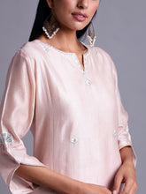 Old rose silk chanderi kurta with embroidery