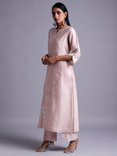 Old rose silk chanderi kurta with embroidery