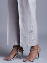 Light grey silk chanderi pant with embroidery