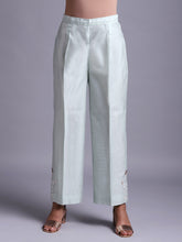 Pastel green silk chanderi pant with embroidery