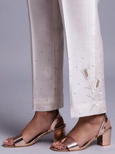 Off white silk chanderi pant with embroidery