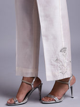Off white silk chanderi pant with embroidery