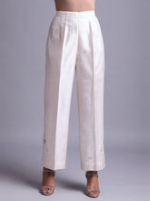 Off white silk chanderi pant with embroidery