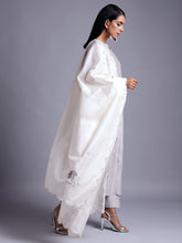 Off white silk chanderi scalloped dupatta with embroidery