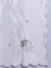 Off white silk chanderi scalloped dupatta with embroidery