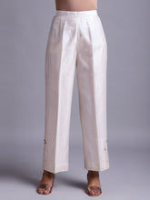 Off white silk chanderi pant with embroidery