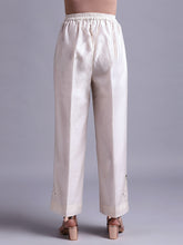 Off white silk chanderi pant with embroidery