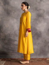 Yellow Silk chanderi kurta with hand embroidery