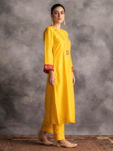 Yellow Silk chanderi kurta with hand embroidery