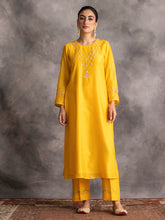 Yellow Silk chanderi kurta with hand embroidery