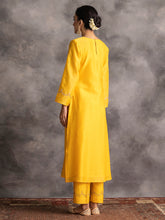 Yellow Silk chanderi kurta with hand embroidery
