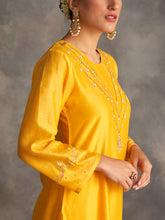 Yellow Silk chanderi kurta with hand embroidery