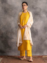 Yellow Silk chanderi kurta with hand embroidery