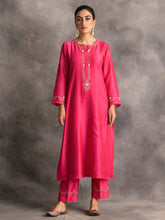 Fuchsia Silk chanderi kurta with hand embroidery