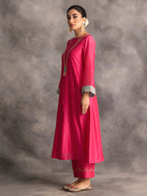 Fuchsia Silk chanderi kurta with hand embroidery
