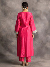 Fuchsia Silk chanderi kurta with hand embroidery