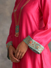 Fuchsia Silk chanderi kurta with hand embroidery