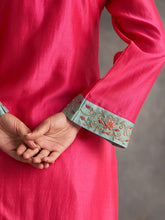 Fuchsia Silk chanderi kurta with hand embroidery