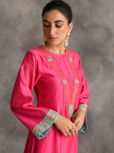 Fuchsia Silk chanderi kurta with hand embroidery