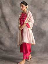 Off White chanderi embroidered dupatta with trims