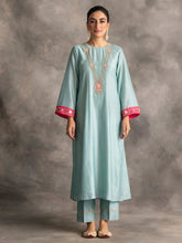 Blue Silk chanderi kurta with hand embroidery