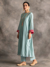 Blue Silk chanderi kurta with hand embroidery