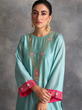 Blue Silk chanderi kurta with hand embroidery