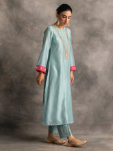 Blue Silk chanderi kurta with hand embroidery