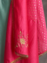 Fuchsia chanderi embroidered dupatta with trims