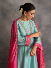 Fuchsia chanderi embroidered dupatta with trims