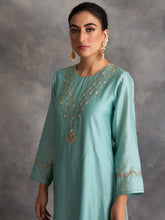 Blue Silk chanderi kurta with hand embroidery