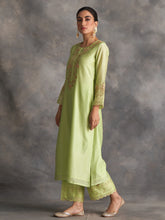 Light Green Silk chanderi kurta with hand embroidery