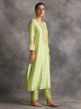 Light Green Silk chanderi kurta with hand embroidery