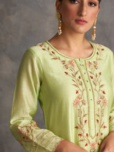 Light Green Silk chanderi kurta with hand embroidery
