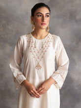 Off white Silk chanderi kurta with hand embroidery