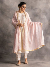 Light Pink chanderi embroidered dupatta with trims