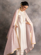 Light Pink chanderi embroidered dupatta with trims