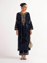 Deep blue velvet palazzo with embroidery