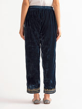 Deep blue velvet palazzo with embroidery