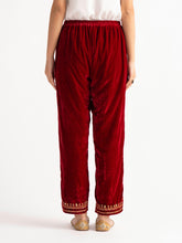 Deep red velvet palazzo with embroidery