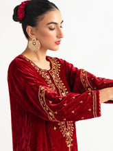 Deep Red velvet kurta with hand embroidery