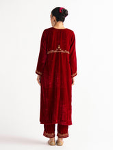 Deep Red velvet kurta with hand embroidery