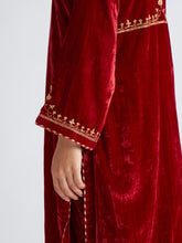 Deep Red velvet kurta with hand embroidery