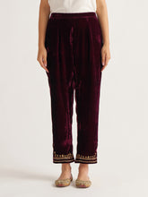 Wine velvet palazzo with embroidery