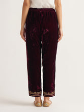 Wine velvet palazzo with embroidery