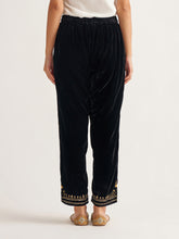 Black velvet palazzo with embroidery