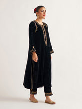 Black velvet kurta with hand embroidery