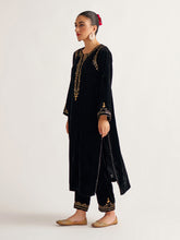 Black velvet kurta with hand embroidery