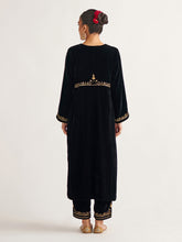 Black velvet kurta with hand embroidery